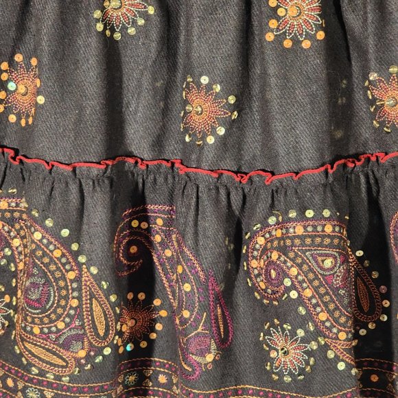 Babilong Brown Wool Blend Paisley Sequin Tiered Midi Skirt - Picture 2 of 5